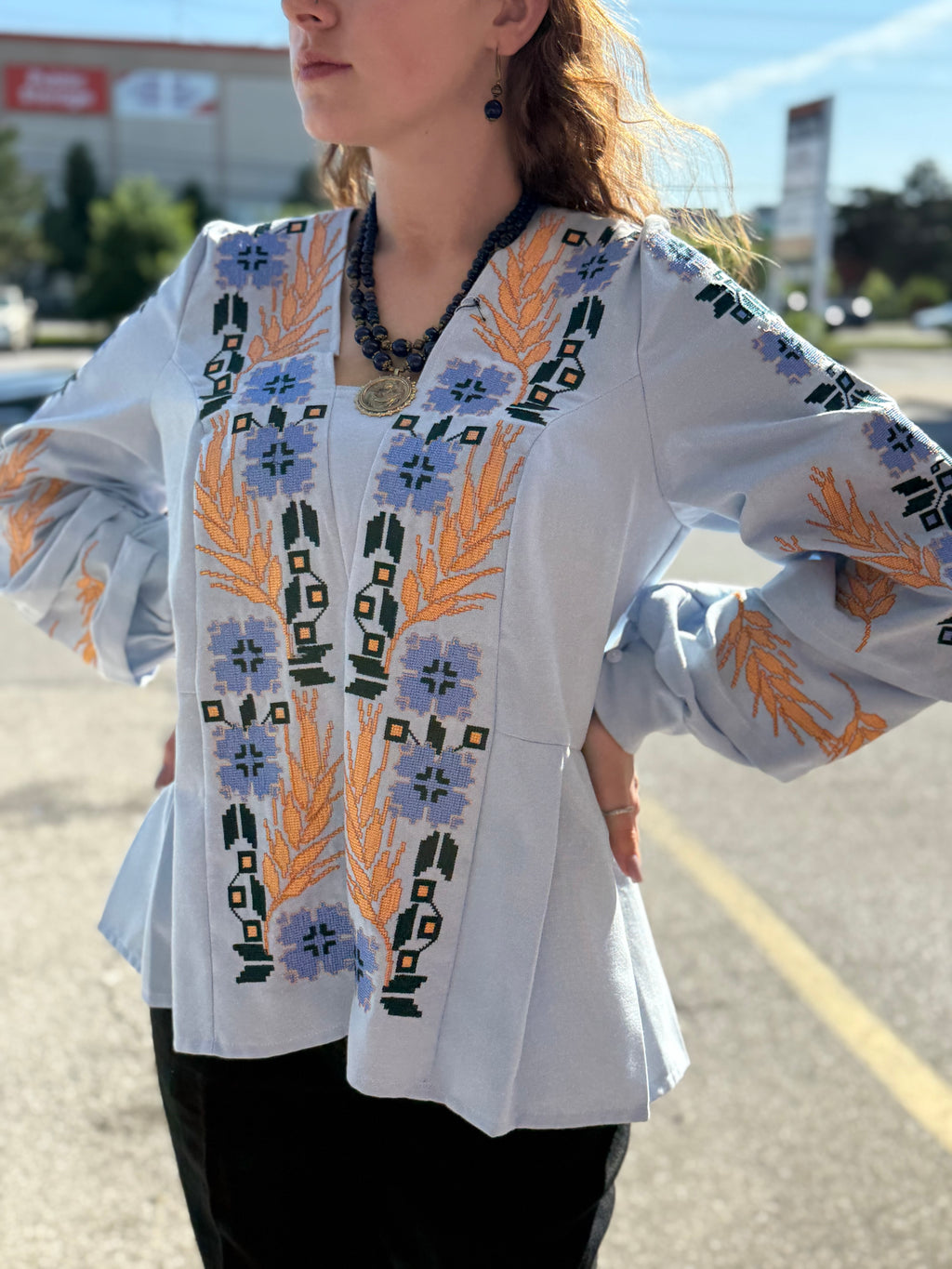 Women’s Embroidered Shirt "Cornflowers" – Light Blue Ukrainian Vyshyvanka with Floral Motifs