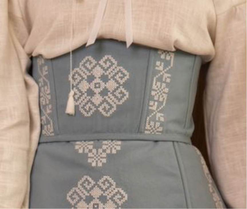 Serpanok Underbust Corset – Sky Blue Ukrainian-Inspired Waist Corset