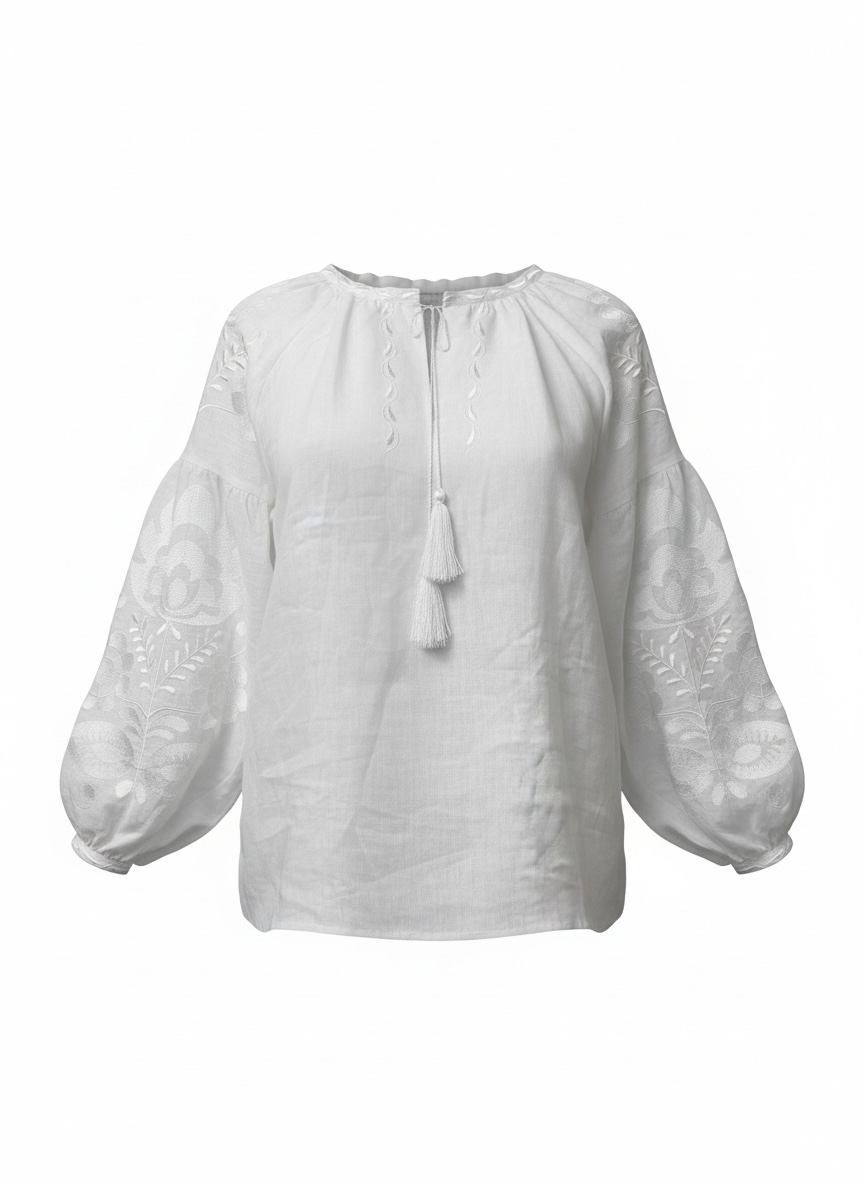 White Linen Vyshyvanka with Traditional Floral Embroidery