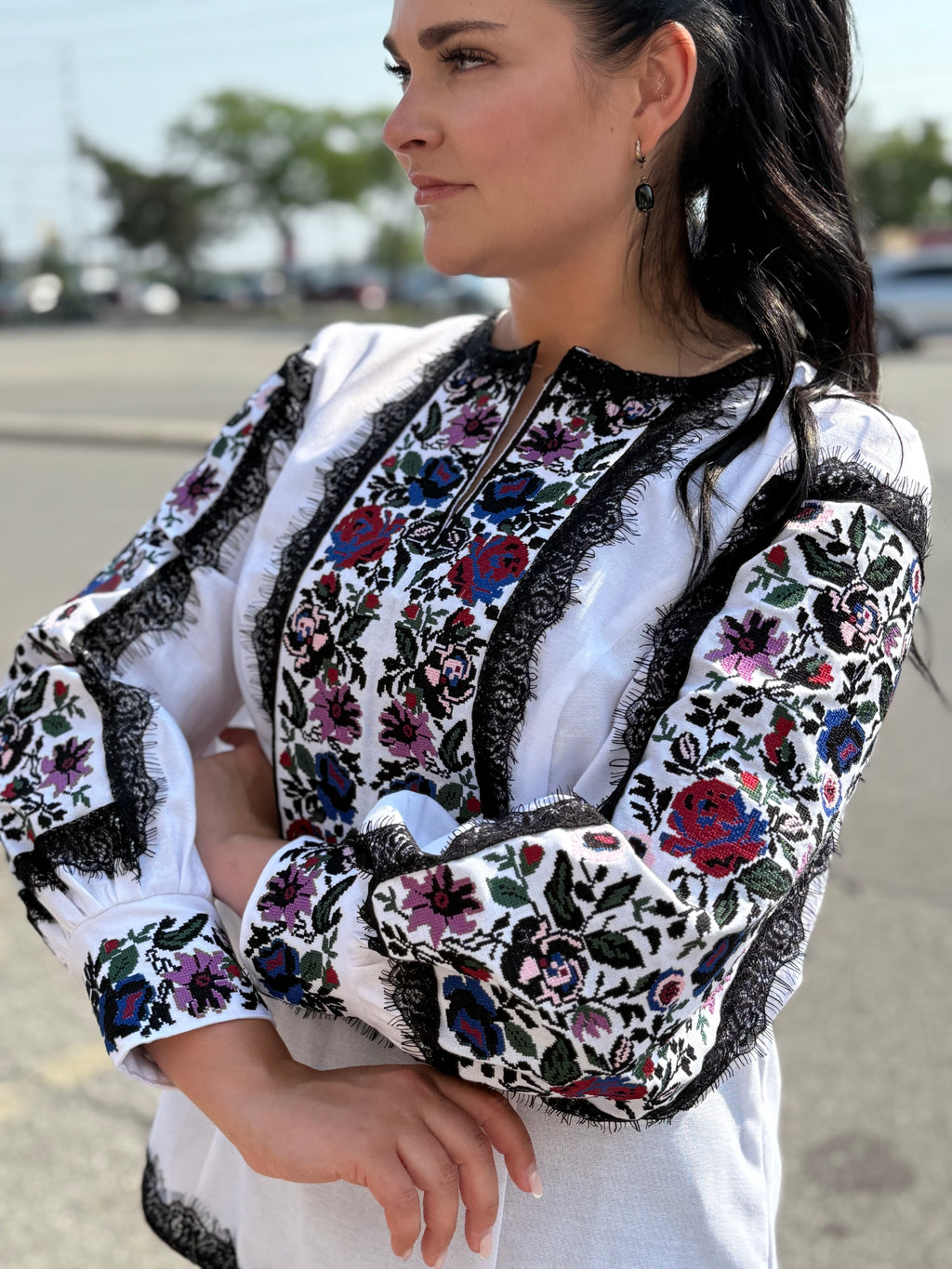 Women’s Embroidered Shirt "Kucheriava" – White Ukrainian Vyshyvanka with Floral Motifs