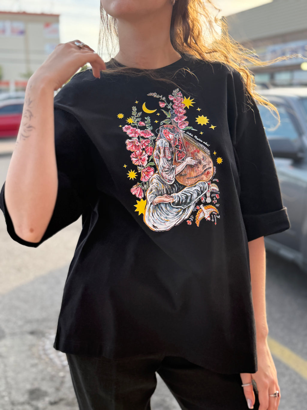 T-Shirt with Ukrainian Print Motanka with Bandura Black