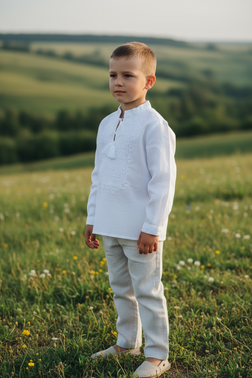 Boys White Vyshyvanka Cotton Long Sleeve In Ukrainian Traditions