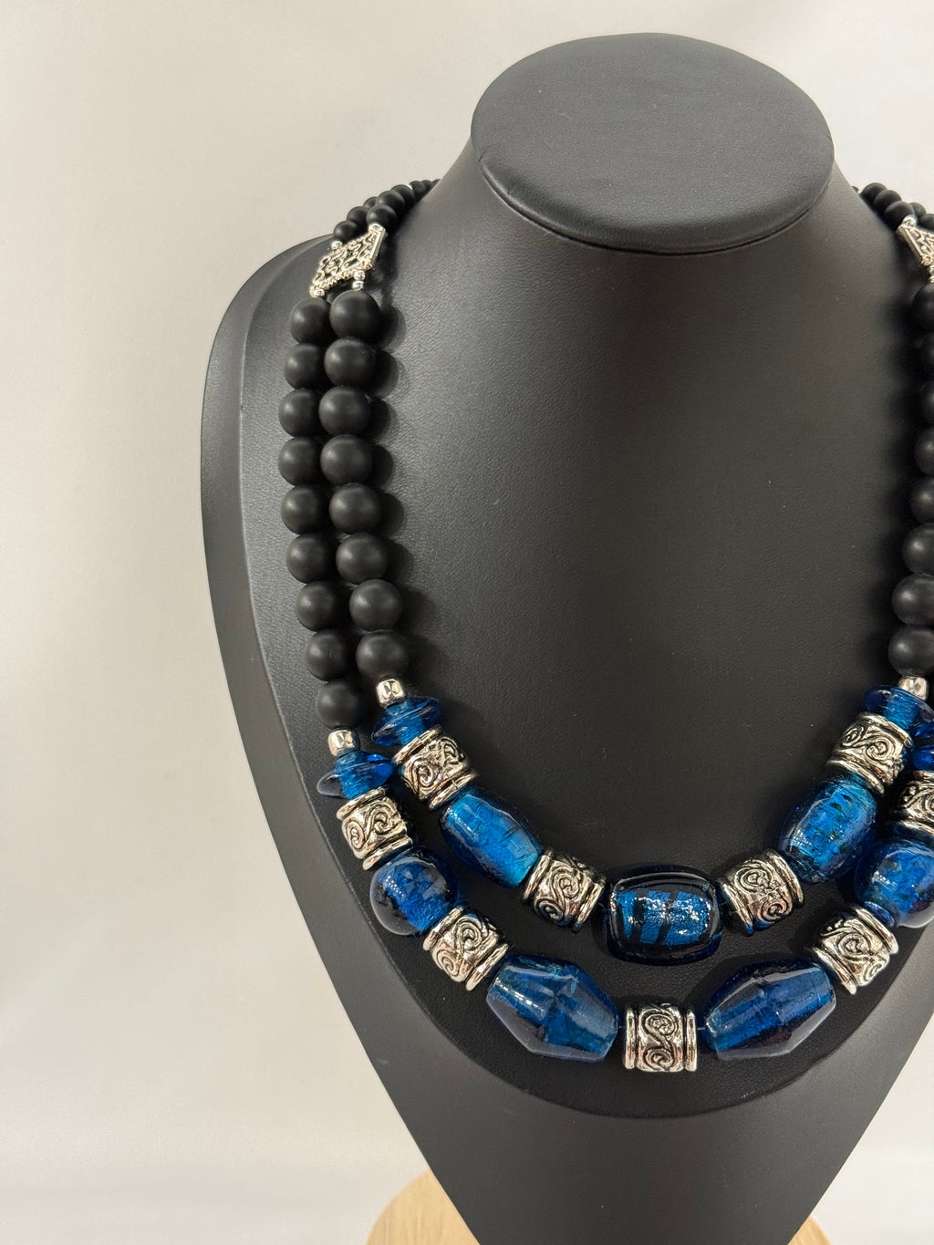 Necklace in Vintage Murano Dark Blue Glass | Two Strands