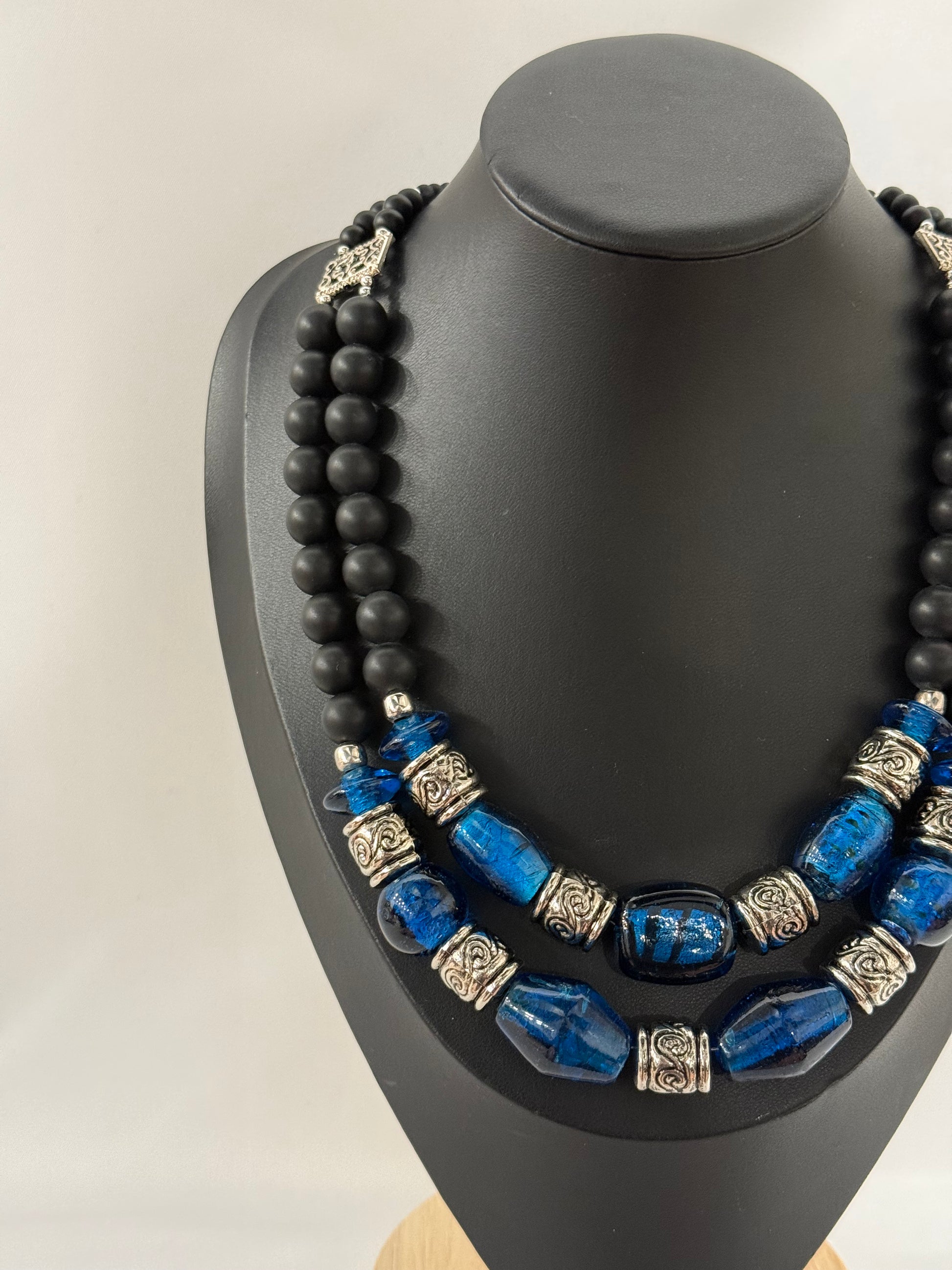 Necklace in Vintage Murano Dark Blue Glass | Two Strands