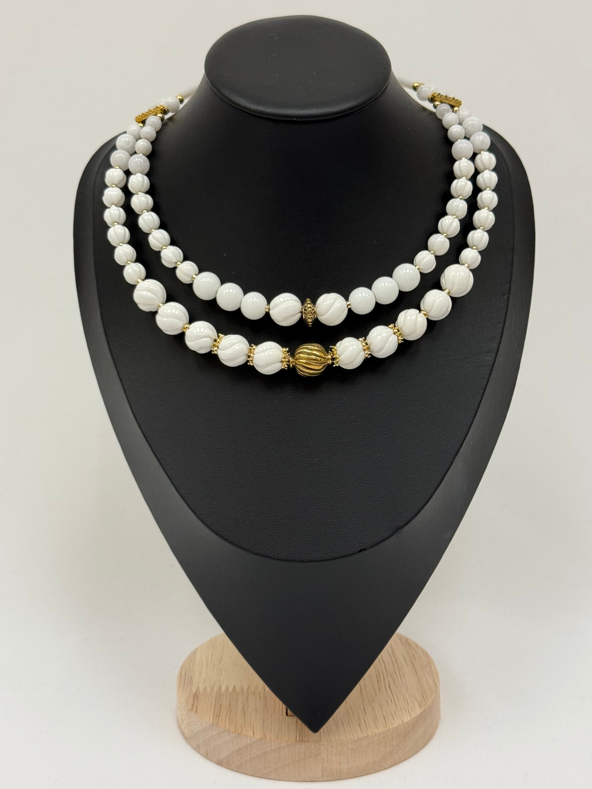 White Shell and Brass Bead Choker – Minimalist Ukrainian-Inspired Necklace