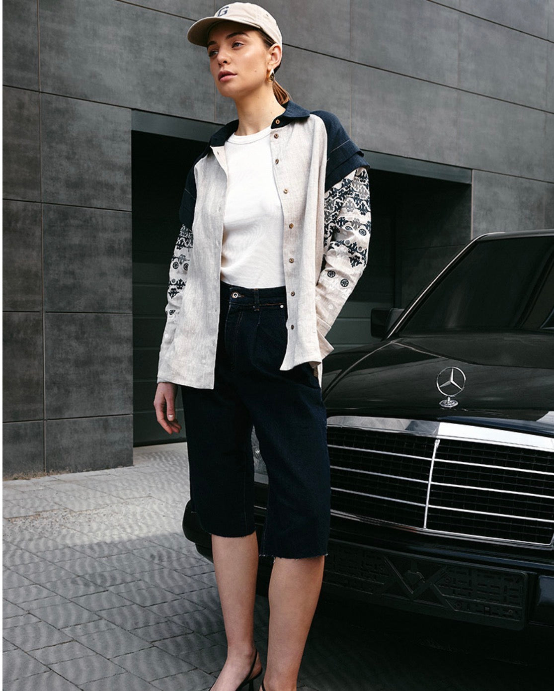 Women’s Linen Shirt with Hand Block Print Navy