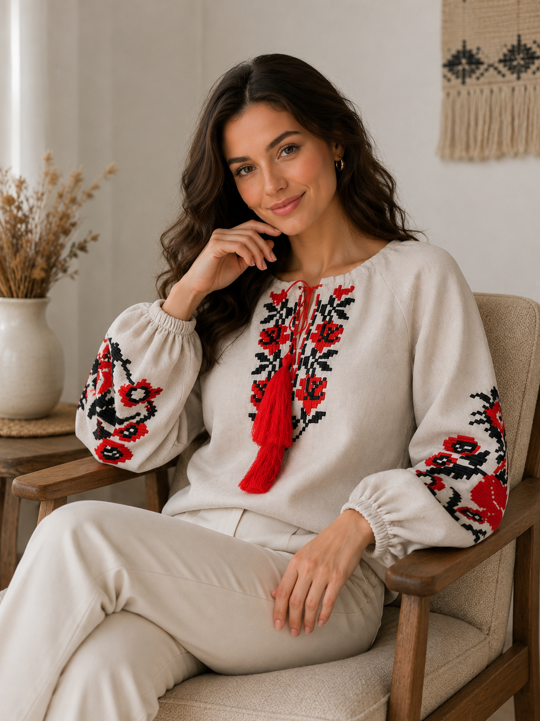 “Ruta” Embroidered Linen Blouse