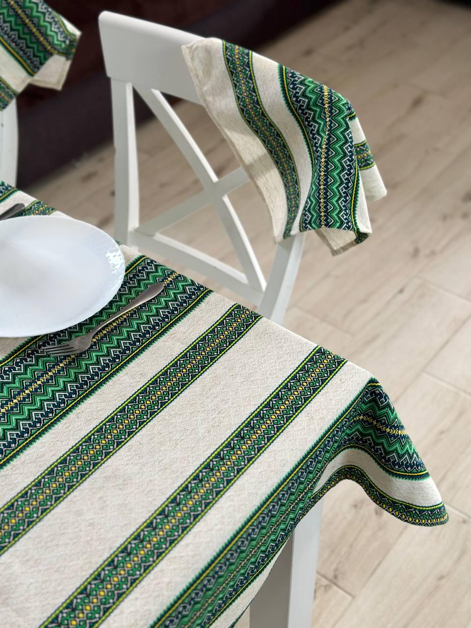 Woven Tablecloth With Traditional Ornament Green