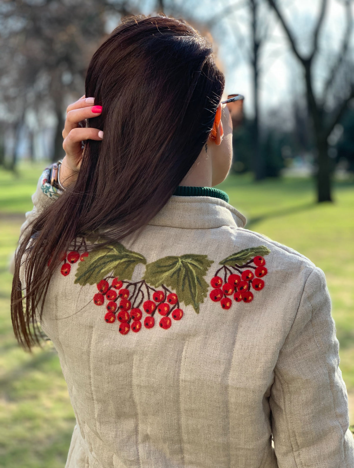 Linen Jacket "Kalyna" With Handmade Wool Felting