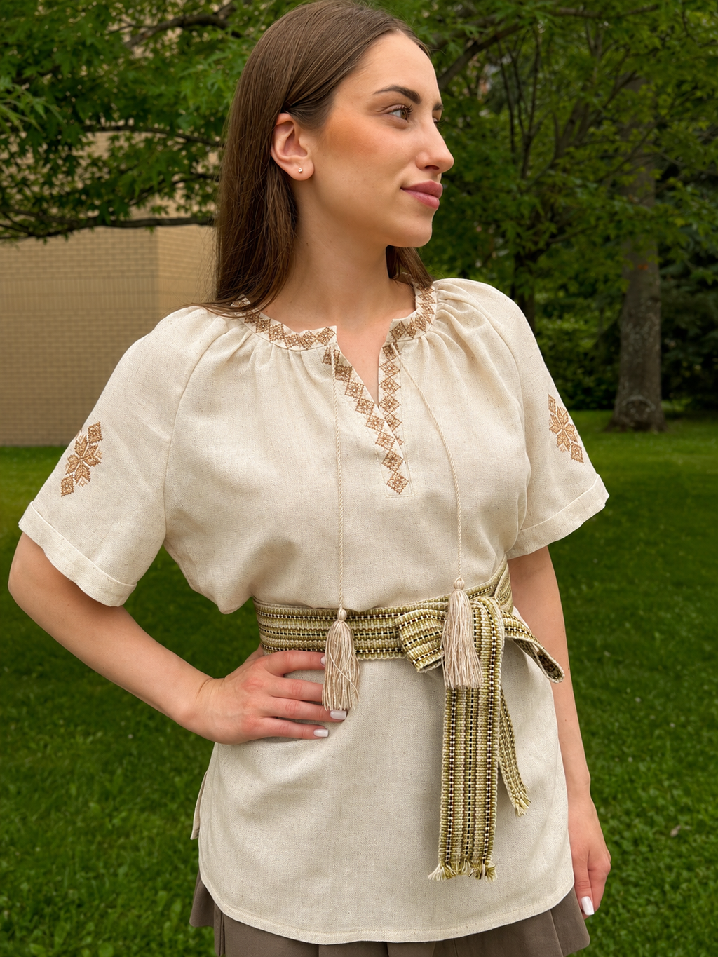 Women’s Linen Cream colour Embroidered Blouse