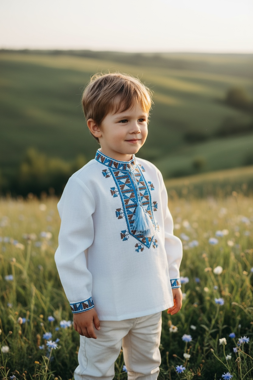 Boys White Vyshyvanka Cotton Long Sleeve In Ukrainian Traditions