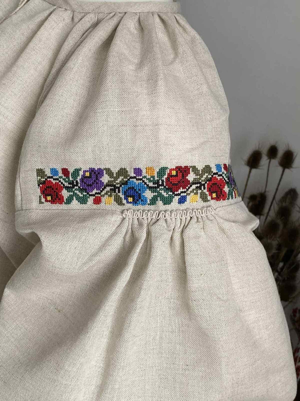 Women’s Long Linen Shirt with Traditional Embroidery