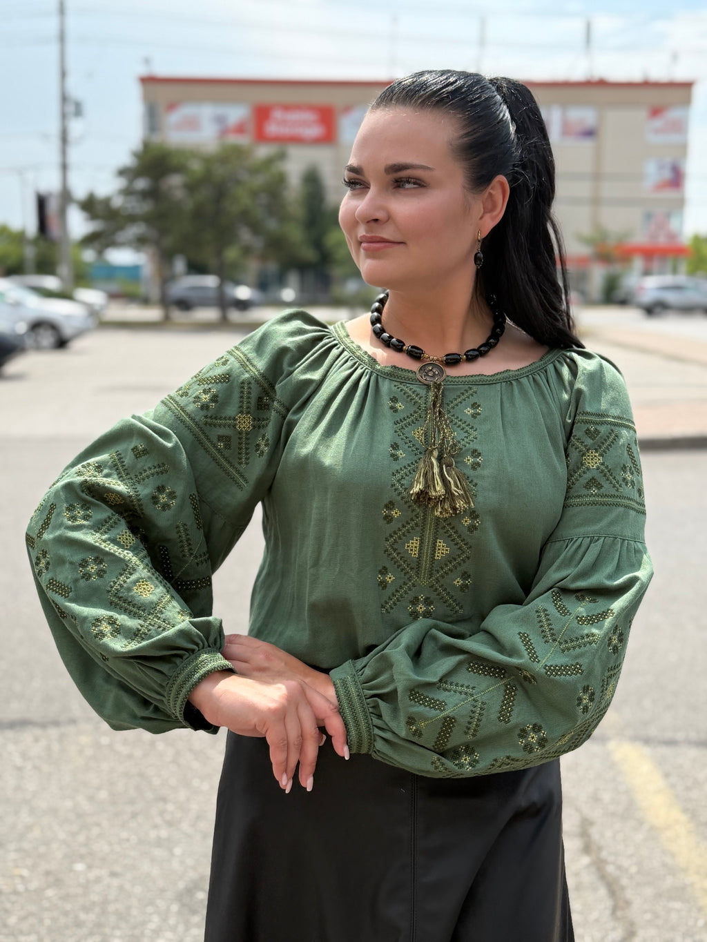 Women’s Green Vyshyvanka Cotton Long Sleeve In Ukrainian Traditions