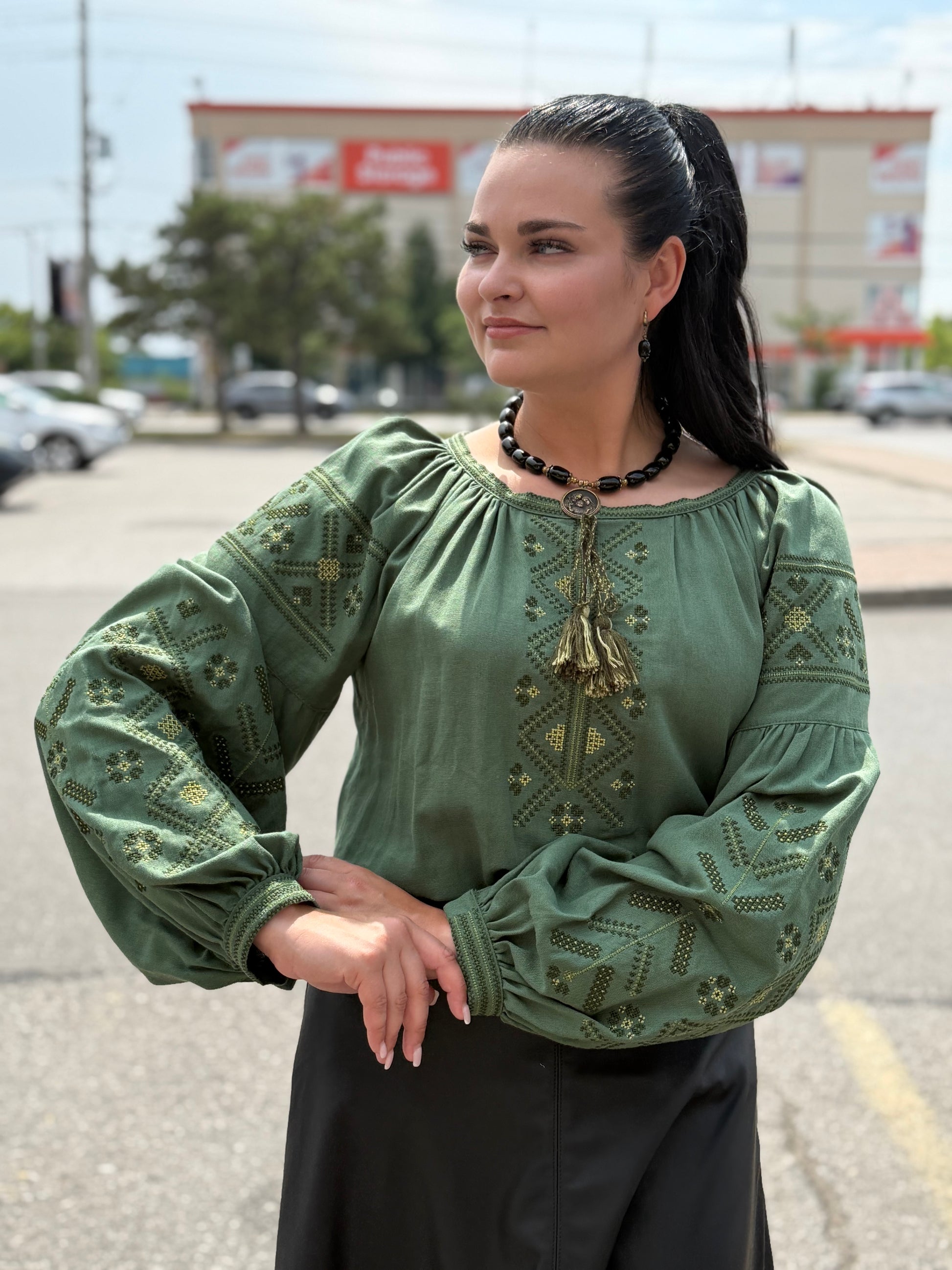 Women’s Green Vyshyvanka Cotton Long Sleeve In Ukrainian Traditions