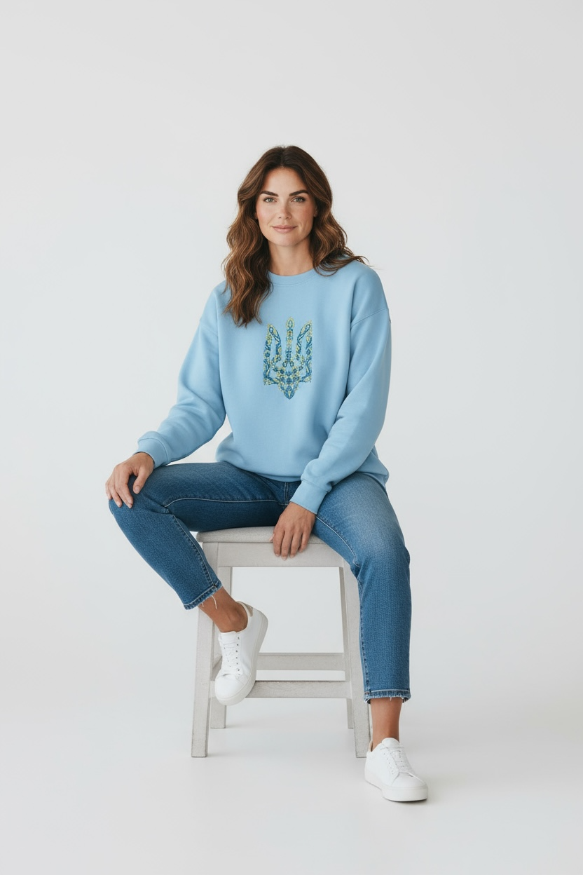Light Blue Sweatshirt With "Tryzub" Embroidery
