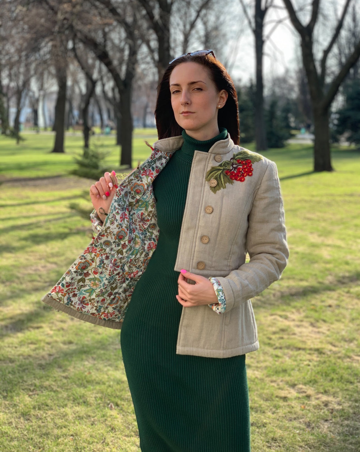 Linen Jacket "Kalyna" With Handmade Wool Felting