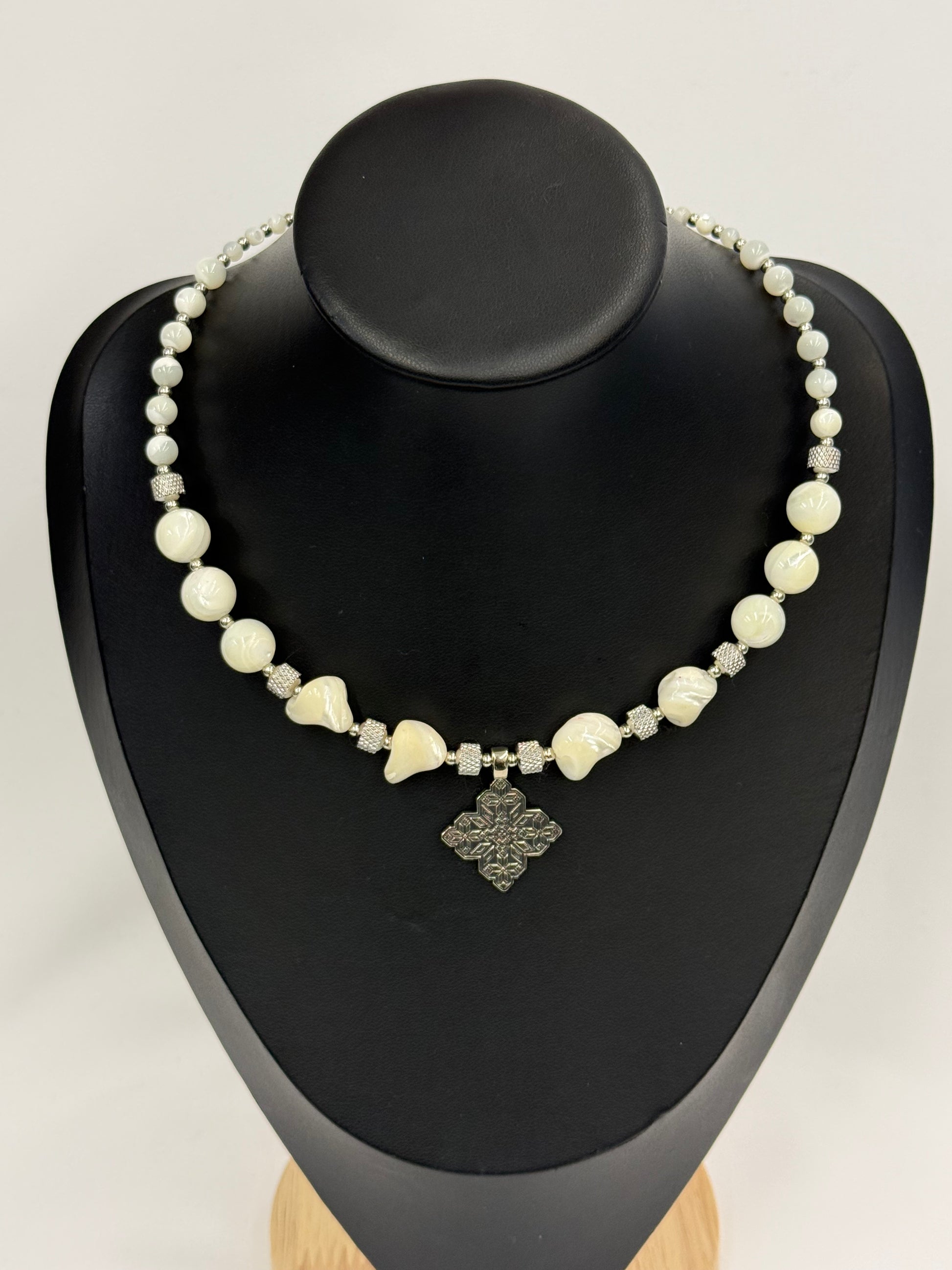 Mother of Pearl Choker with German Silver Pendant