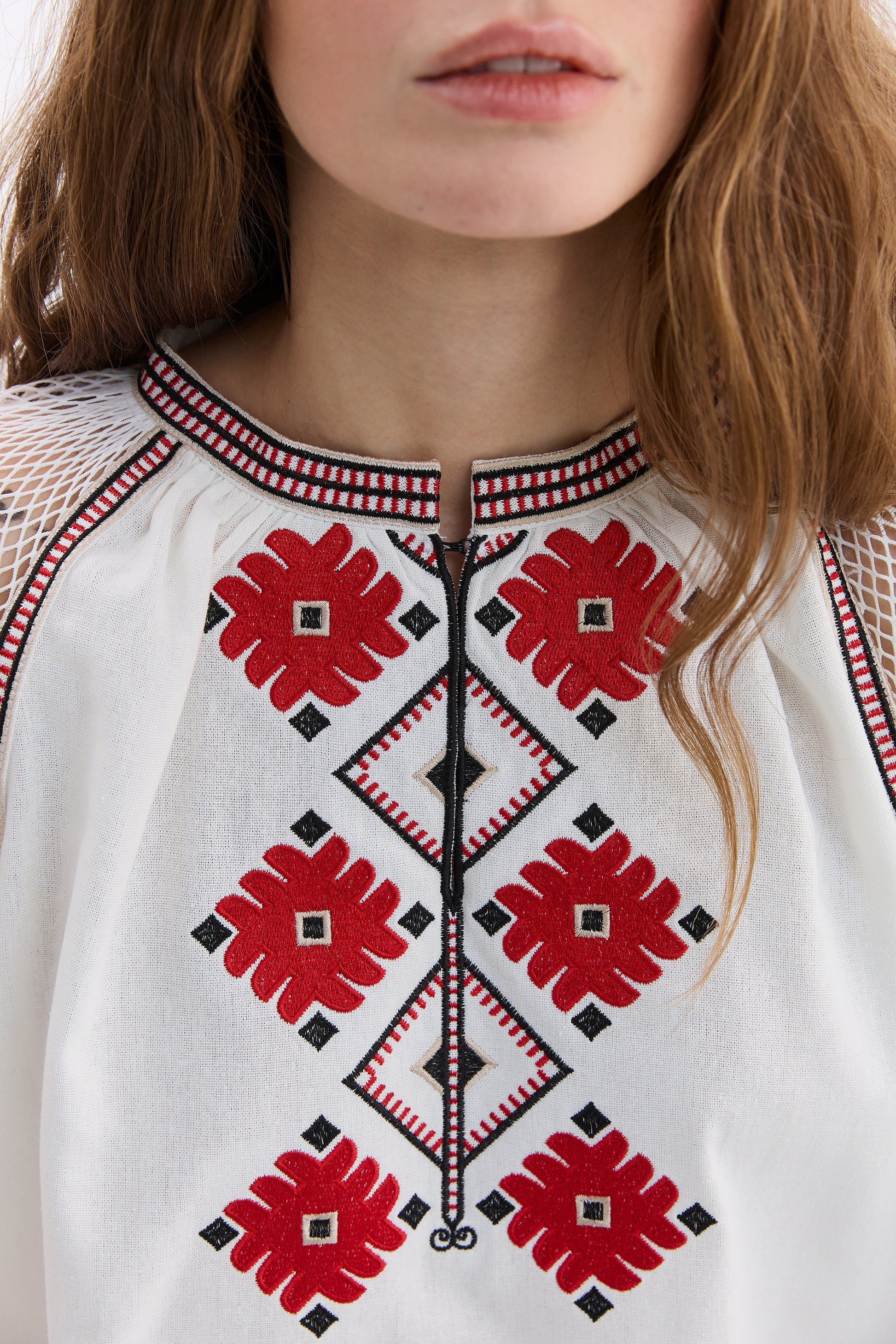 Women’s Embroidered Blouse with Red and Black Ornament