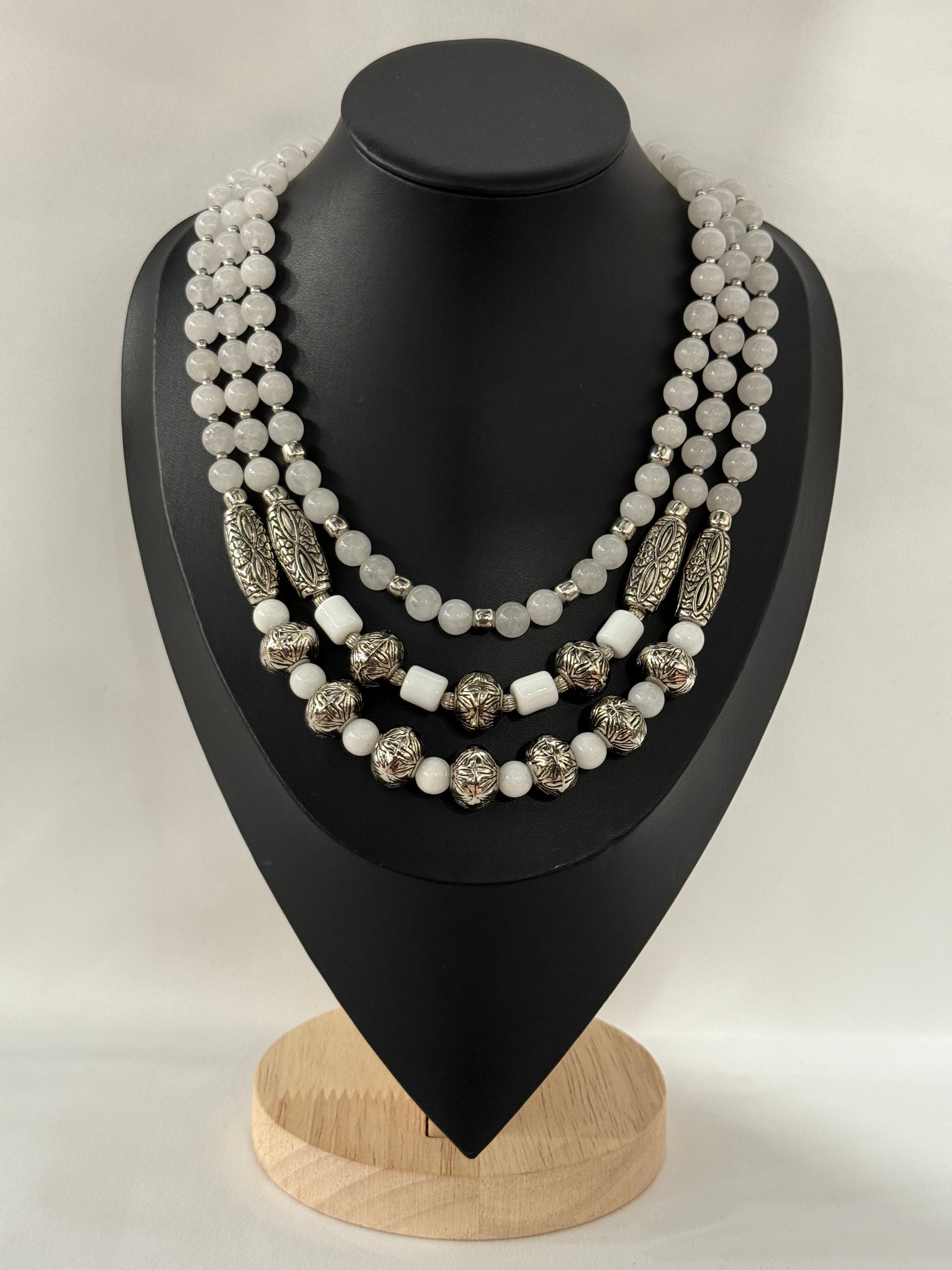Three-Strand White Jade Necklace