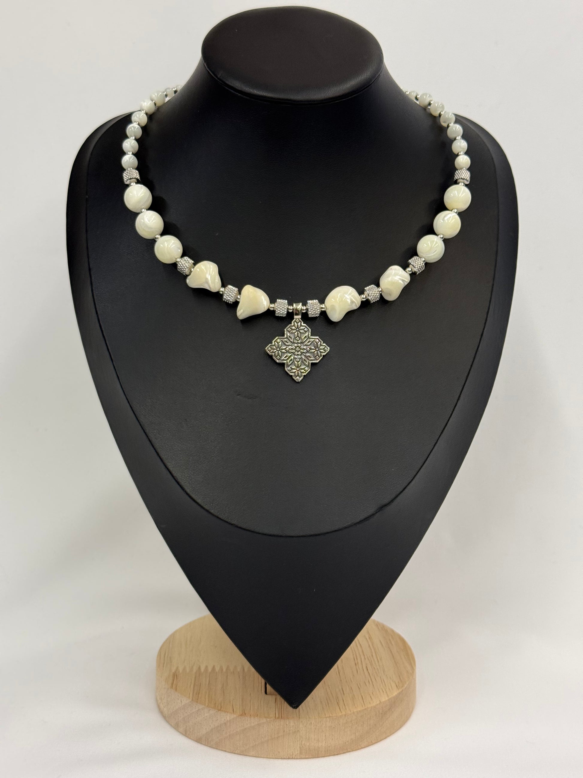Mother of Pearl Choker with German Silver Pendant