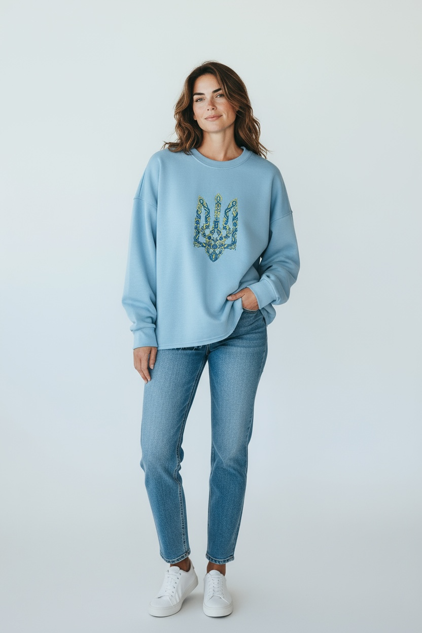 Light Blue Sweatshirt With "Tryzub" Embroidery