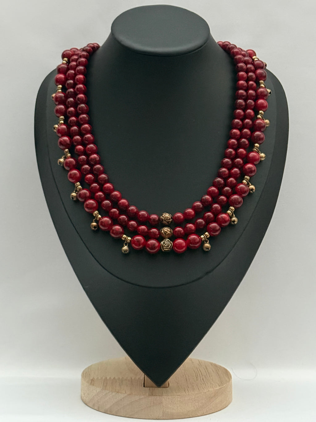 Triple-Strand Ceramic Necklace “Troianda” with Dangling Pendants | Handmade