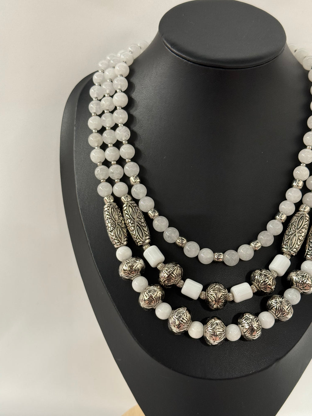 Three-Strand White Jade Necklace
