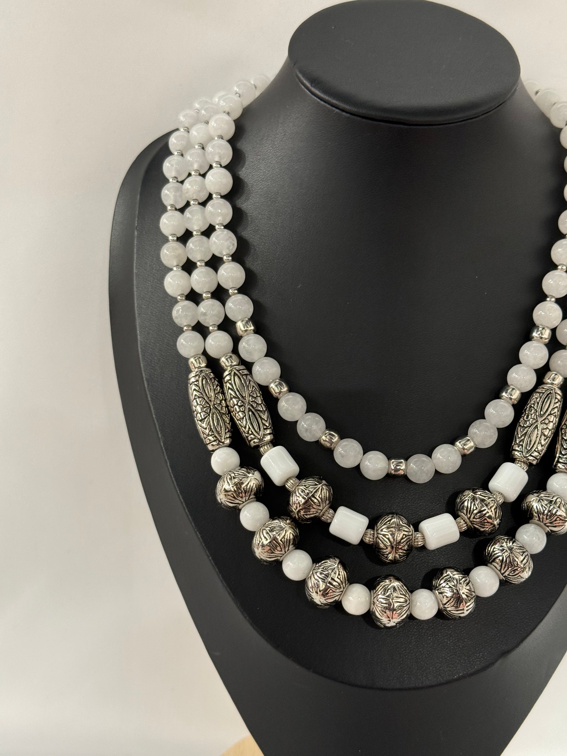 Three-Strand White Jade Necklace