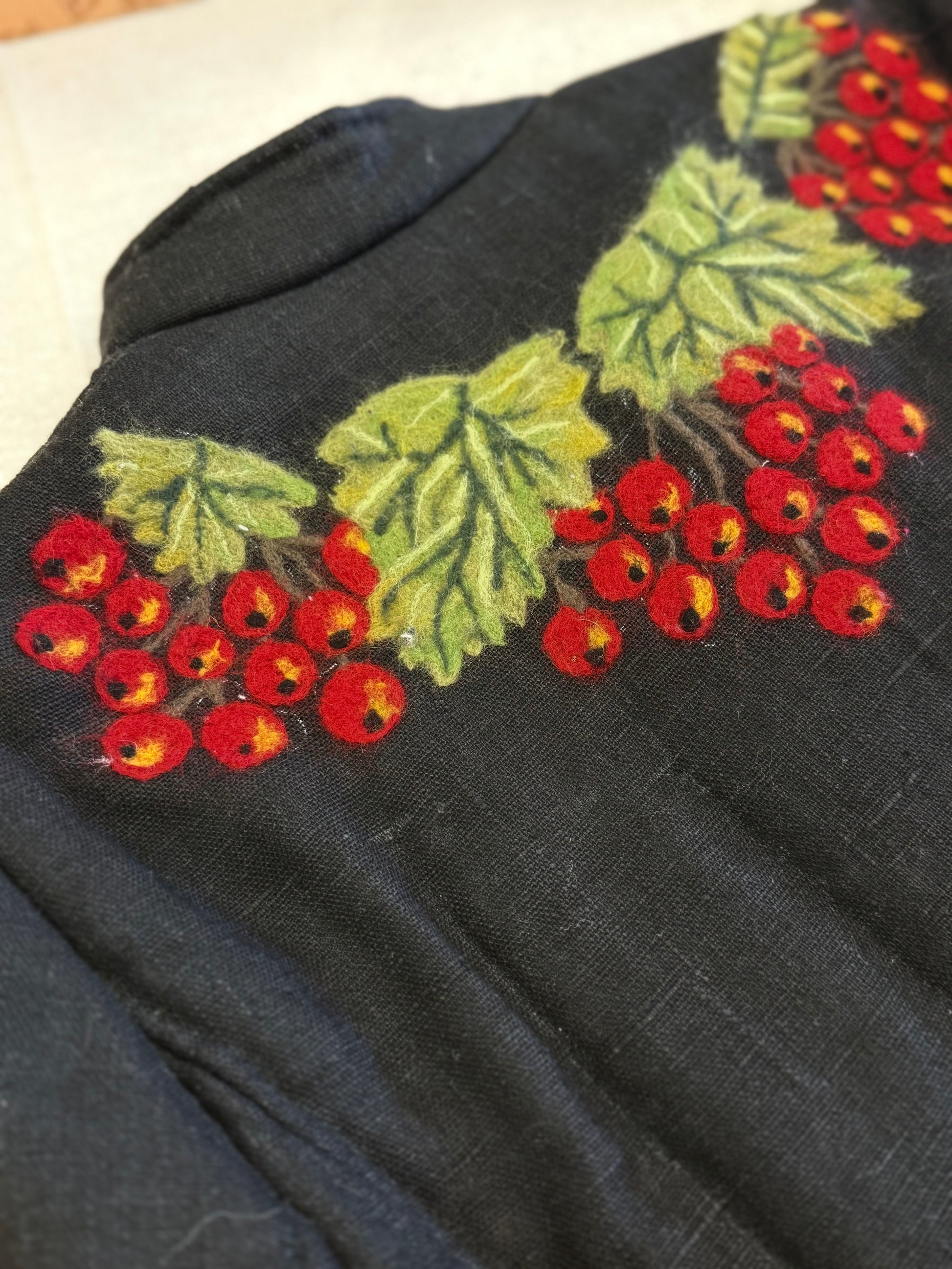 Linen Jacket "Kalyna" With Handmade Wool Felting Black