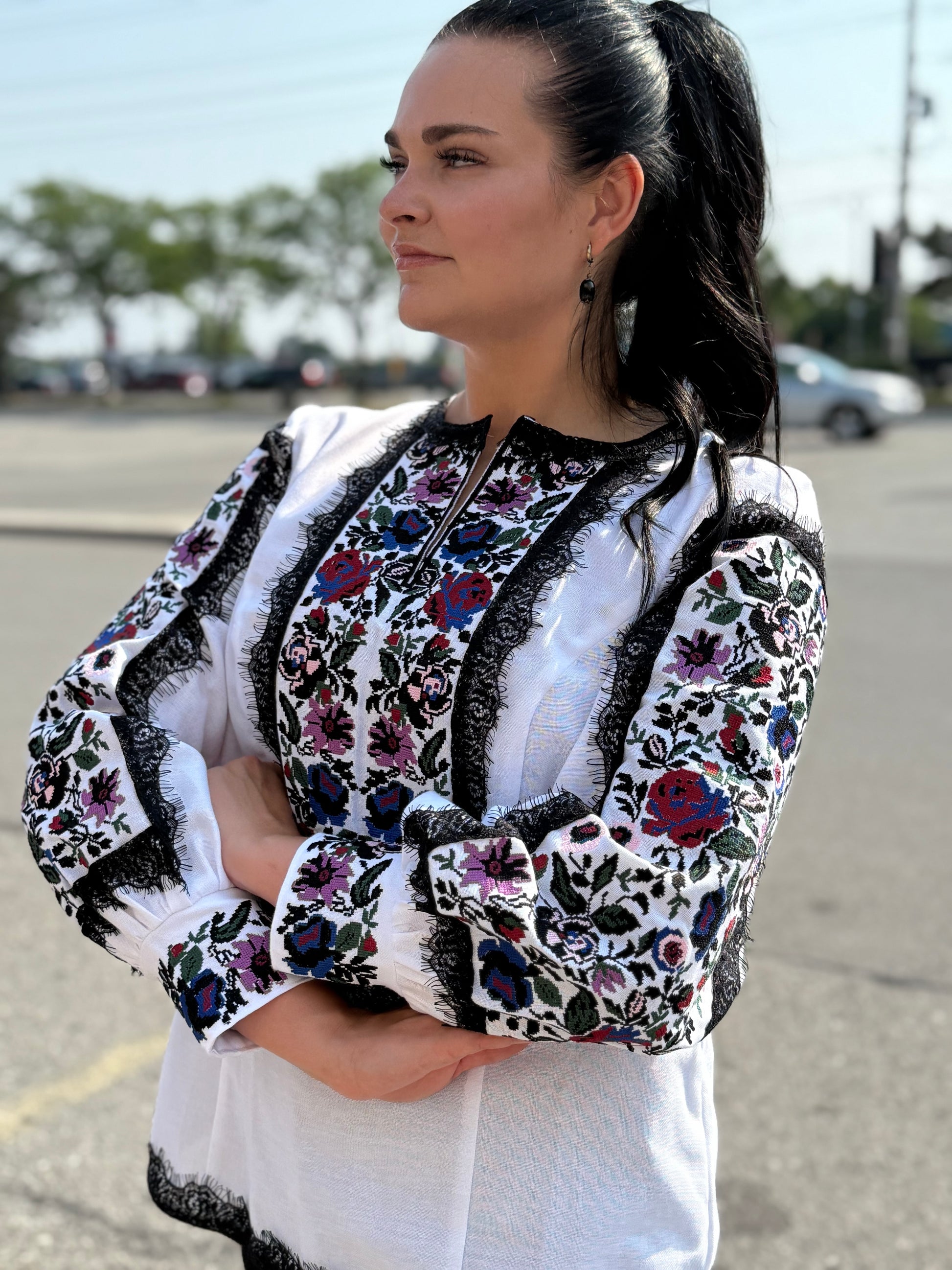 Women’s Embroidered Shirt "Kucheriava" – White Ukrainian Vyshyvanka with Floral Motifs