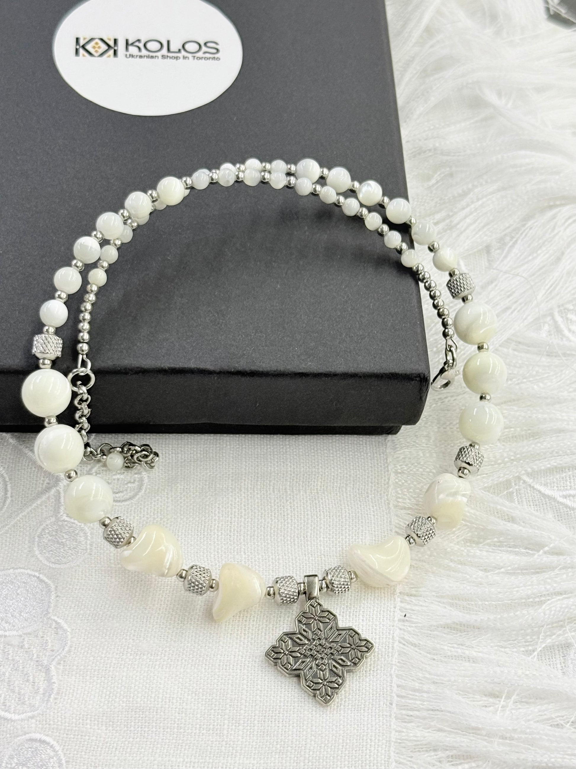 Mother of Pearl Choker with German Silver Pendant