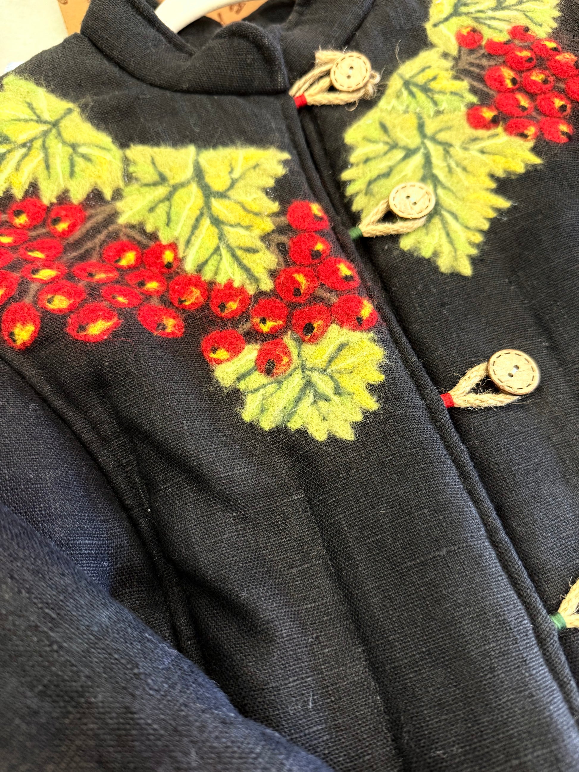 Linen Jacket "Kalyna" With Handmade Wool Felting Black
