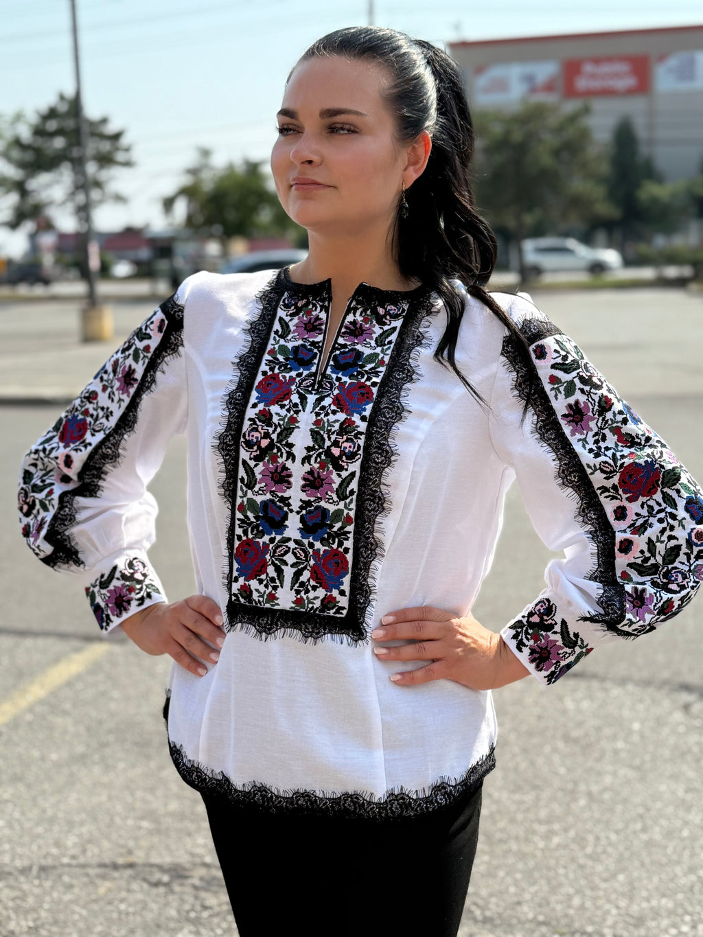 Women’s Embroidered Shirt "Kucheriava" – White Ukrainian Vyshyvanka with Floral Motifs