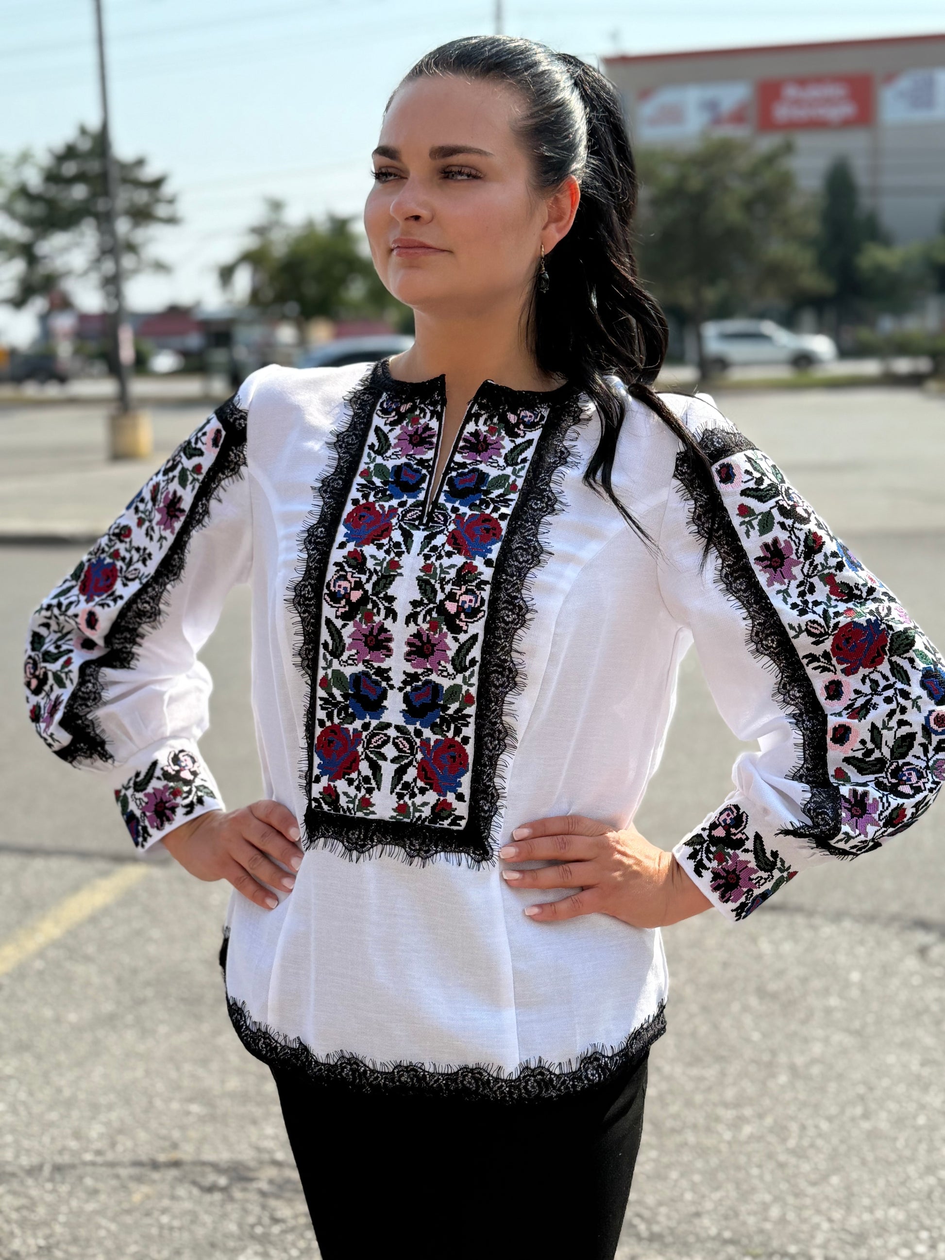 Women’s Embroidered Shirt "Kucheriava" – White Ukrainian Vyshyvanka with Floral Motifs