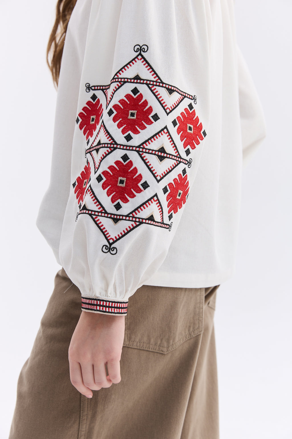 Women’s Embroidered Blouse with Red and Black Ornament