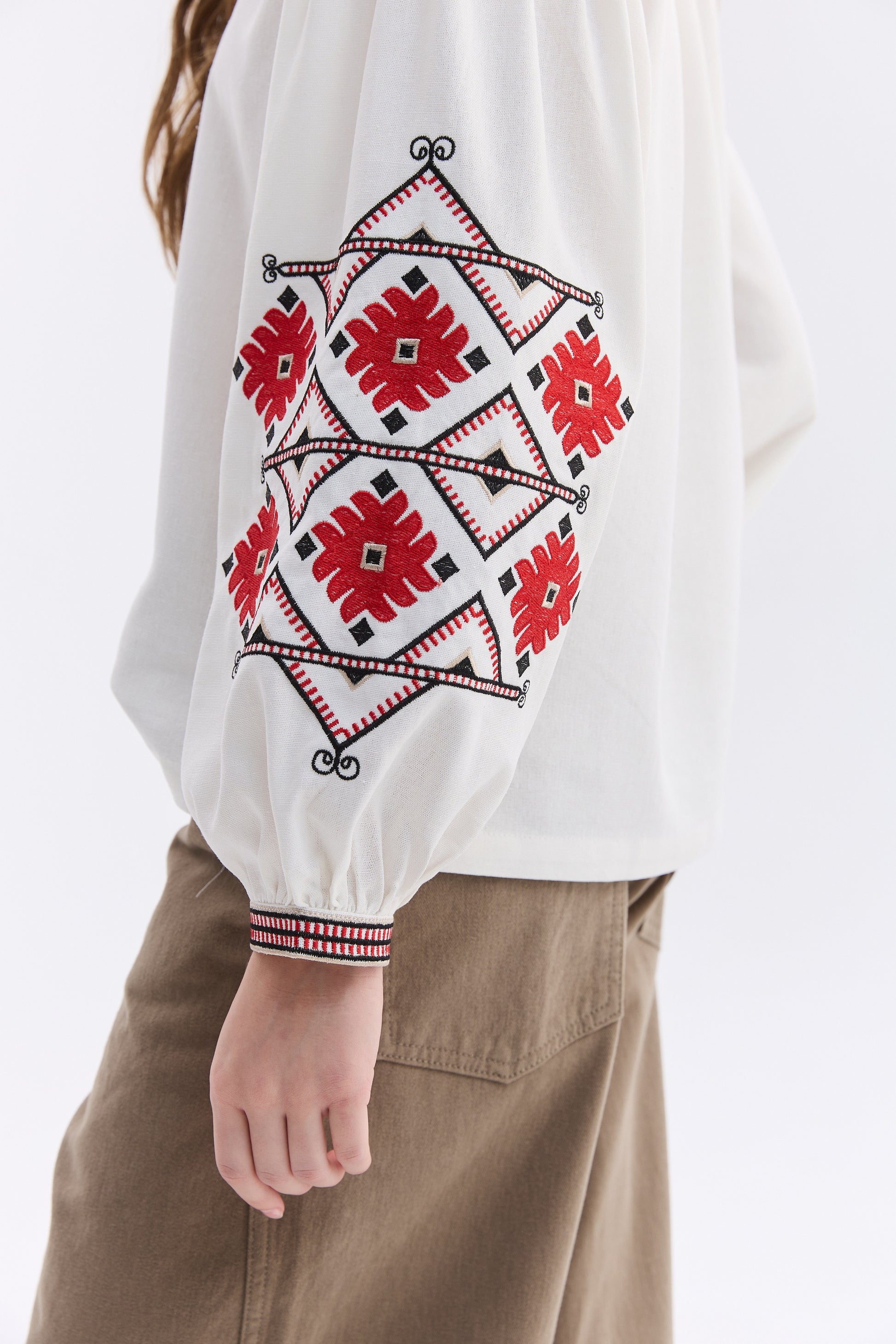 Women’s Embroidered Blouse with Red and Black Ornament