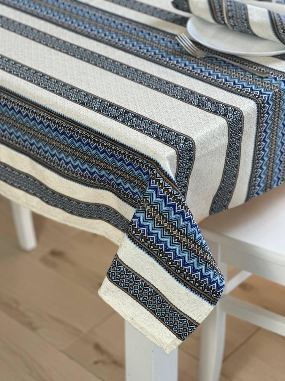 Woven Tablecloth With Traditional Ornament Blue