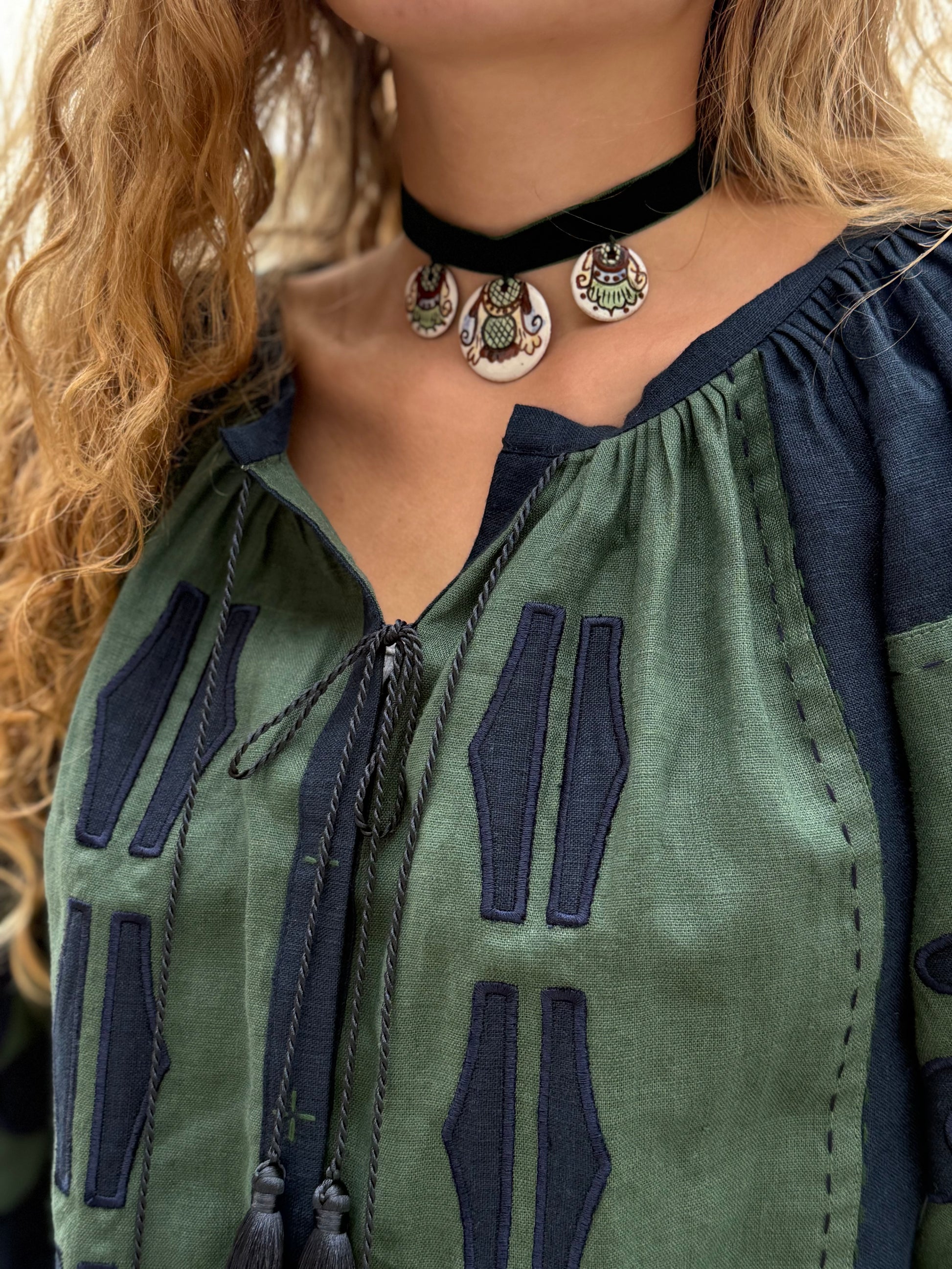 Blue-Green Linen Blouse