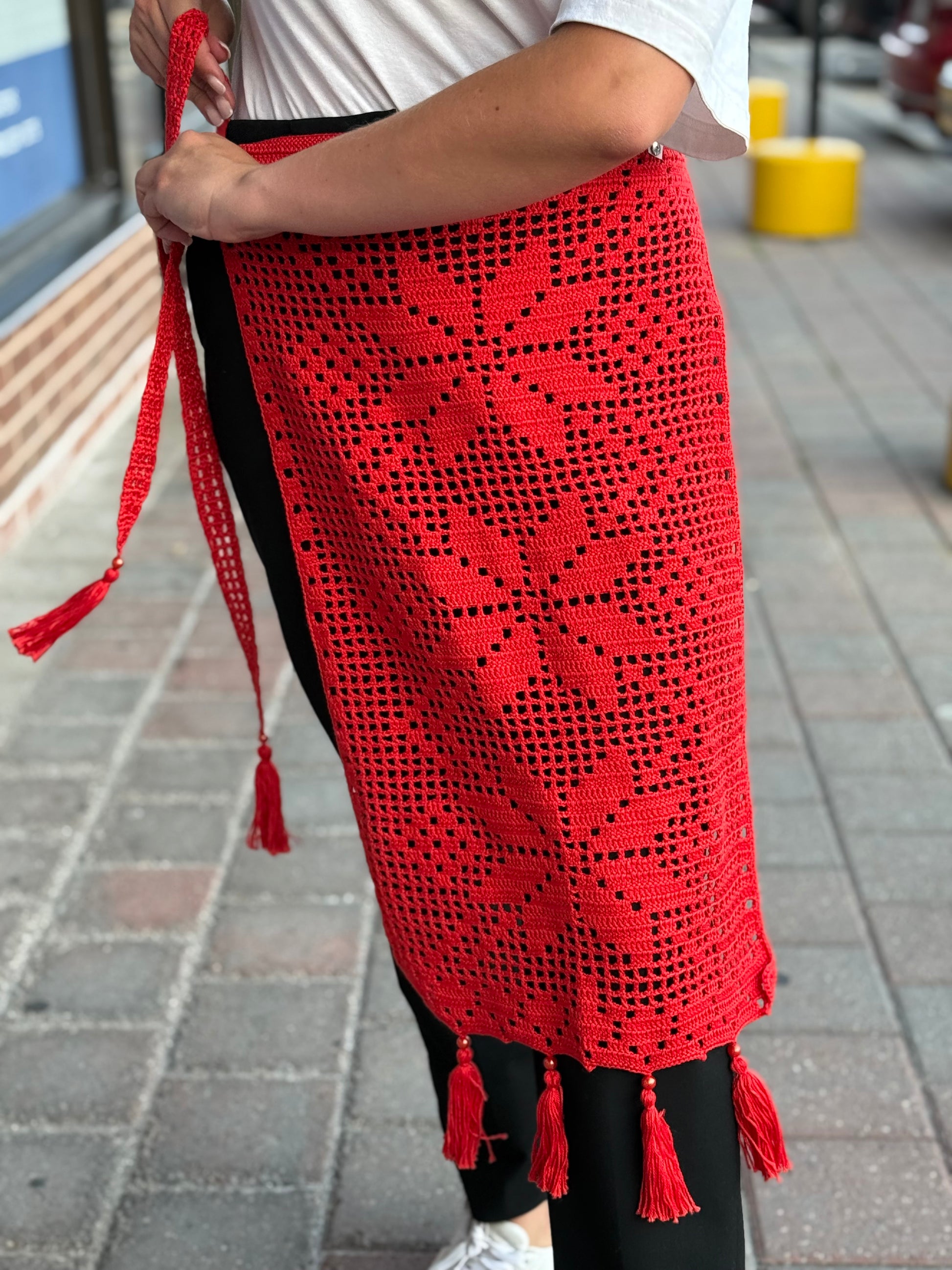 Hand-Knitted “Zapaska” with Traditional Ukrainian Ornament Red Colour