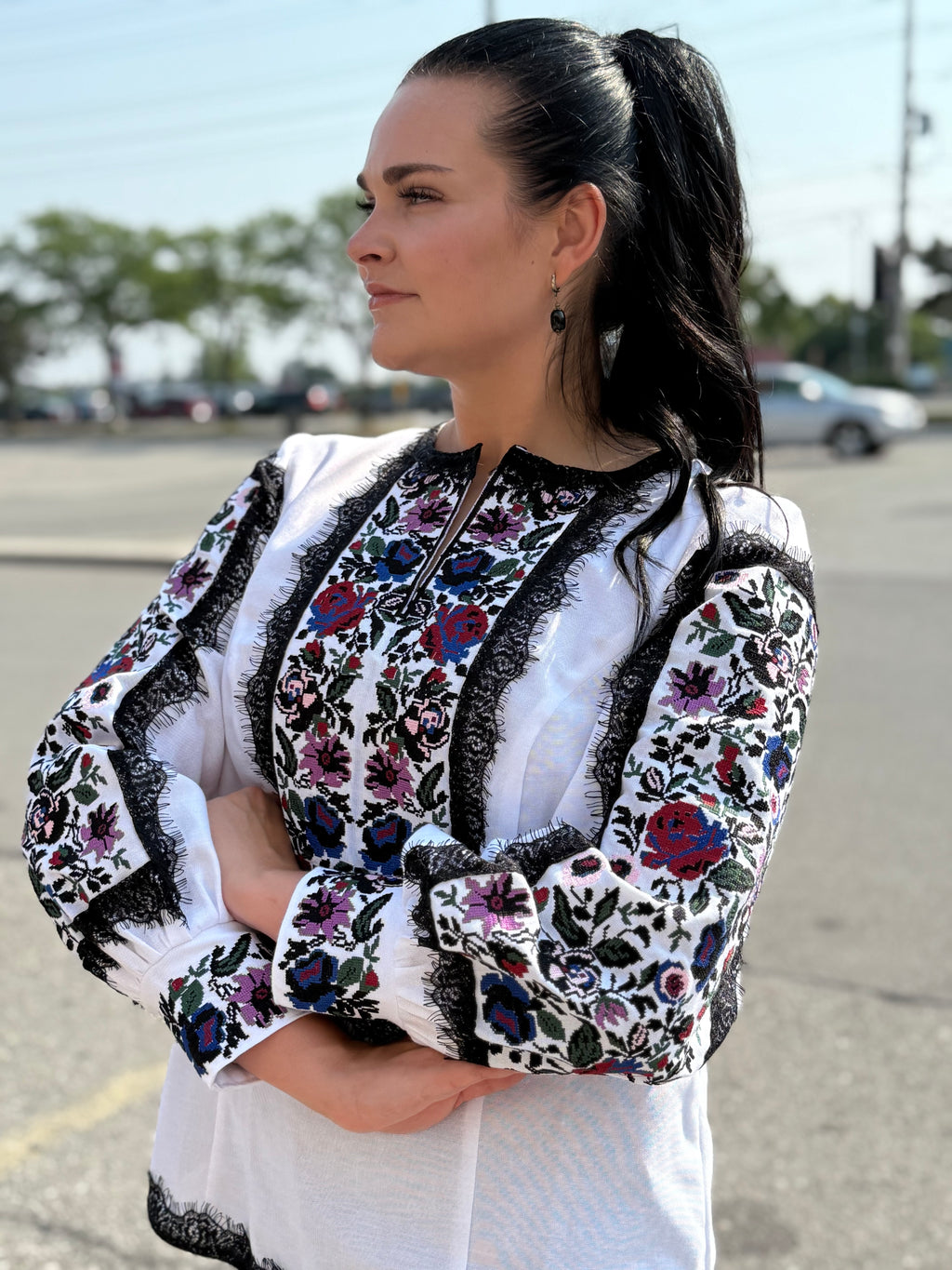 Women’s Embroidered Shirt "Kucheriava" – White Ukrainian Vyshyvanka with Floral Motifs