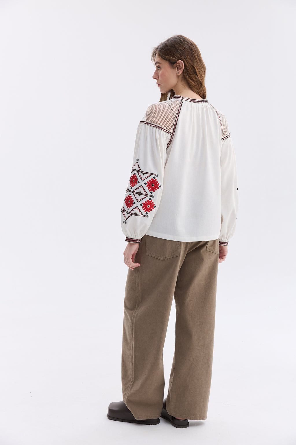 Women’s Embroidered Blouse with Red and Black Ornament