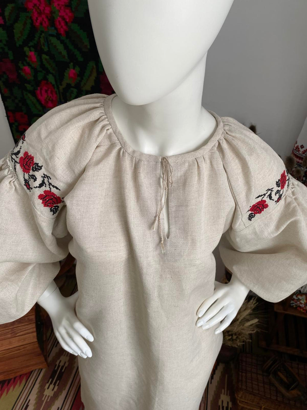Women’s Long Linen Shirt with Traditional Embroidery