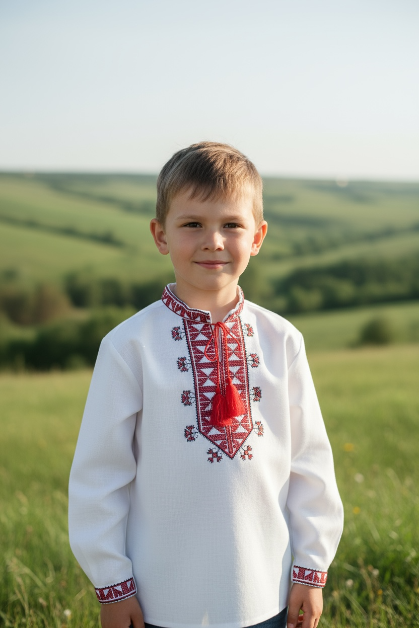 Boys White Vyshyvanka Linen Long Sleeve In Ukrainian Traditions