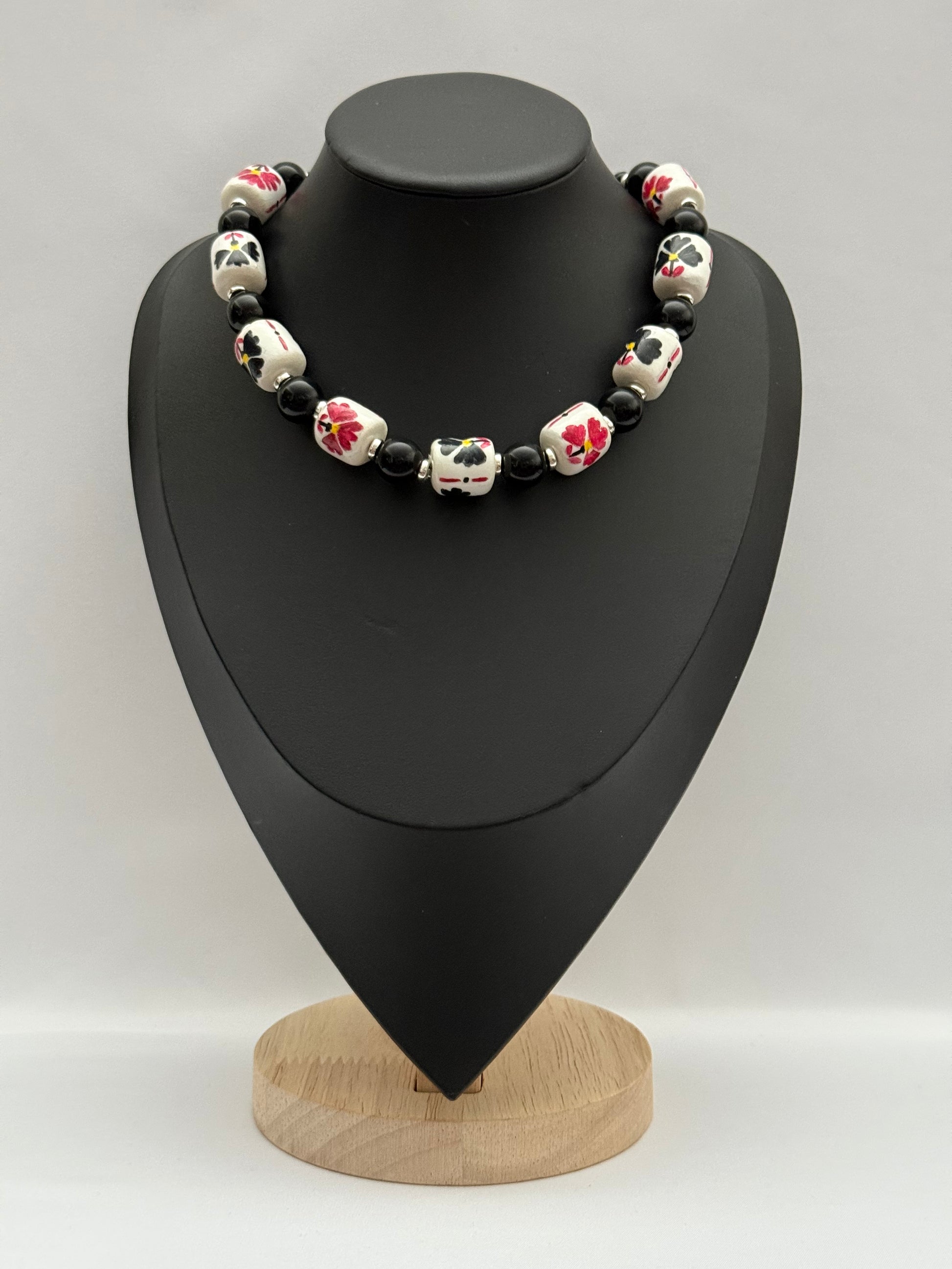 Single-Strand Onyx Choker with Handmade Ceramics Beads
