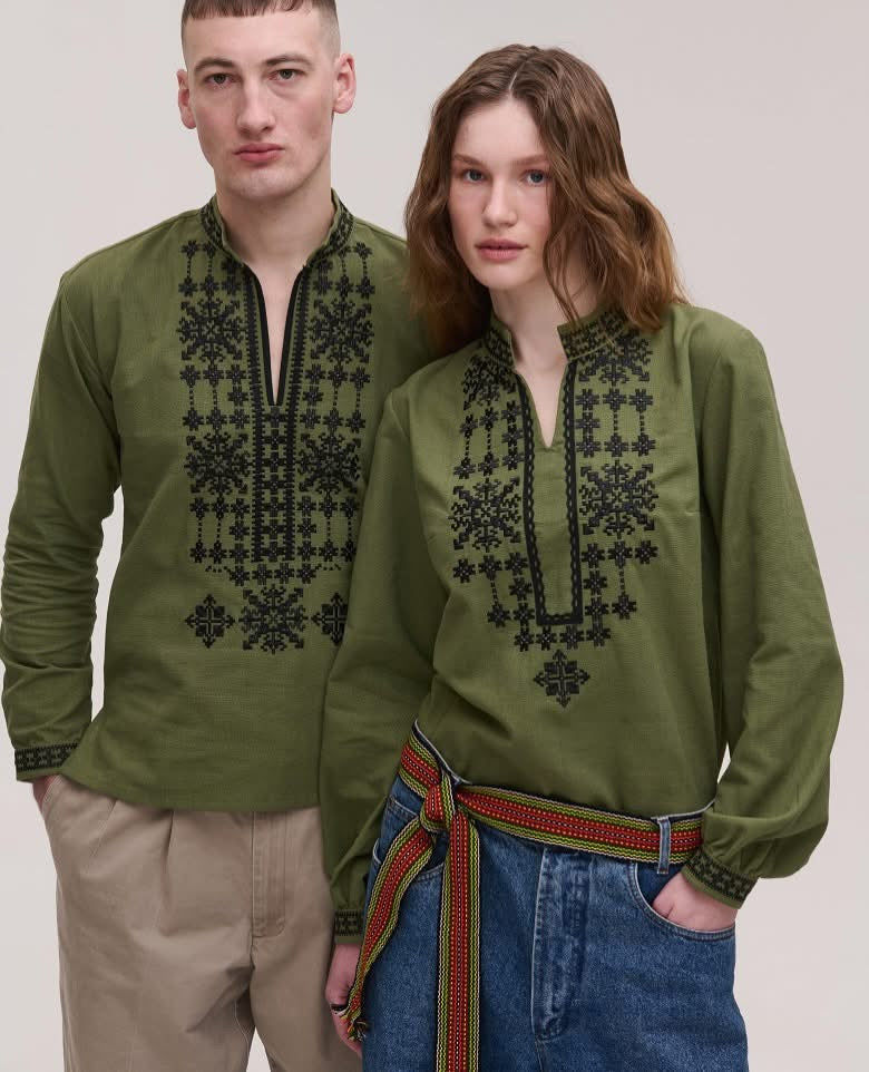 Women's Khaki Embroidered Shirt Nezlamni