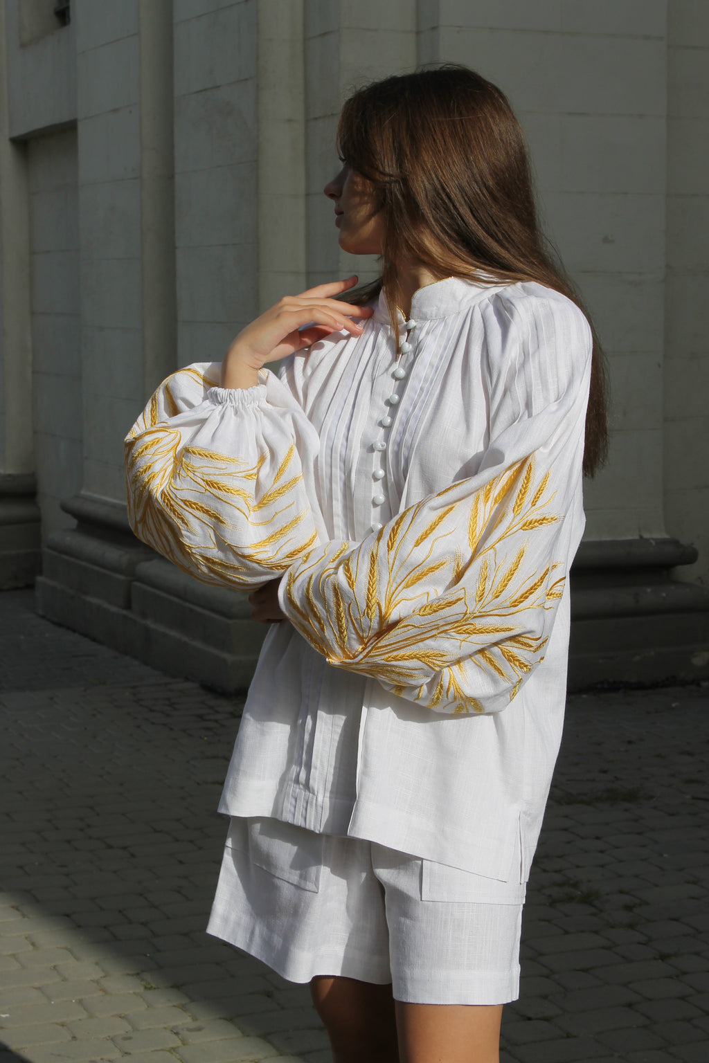 White Linen Blouse With "Wheat" Embroidery