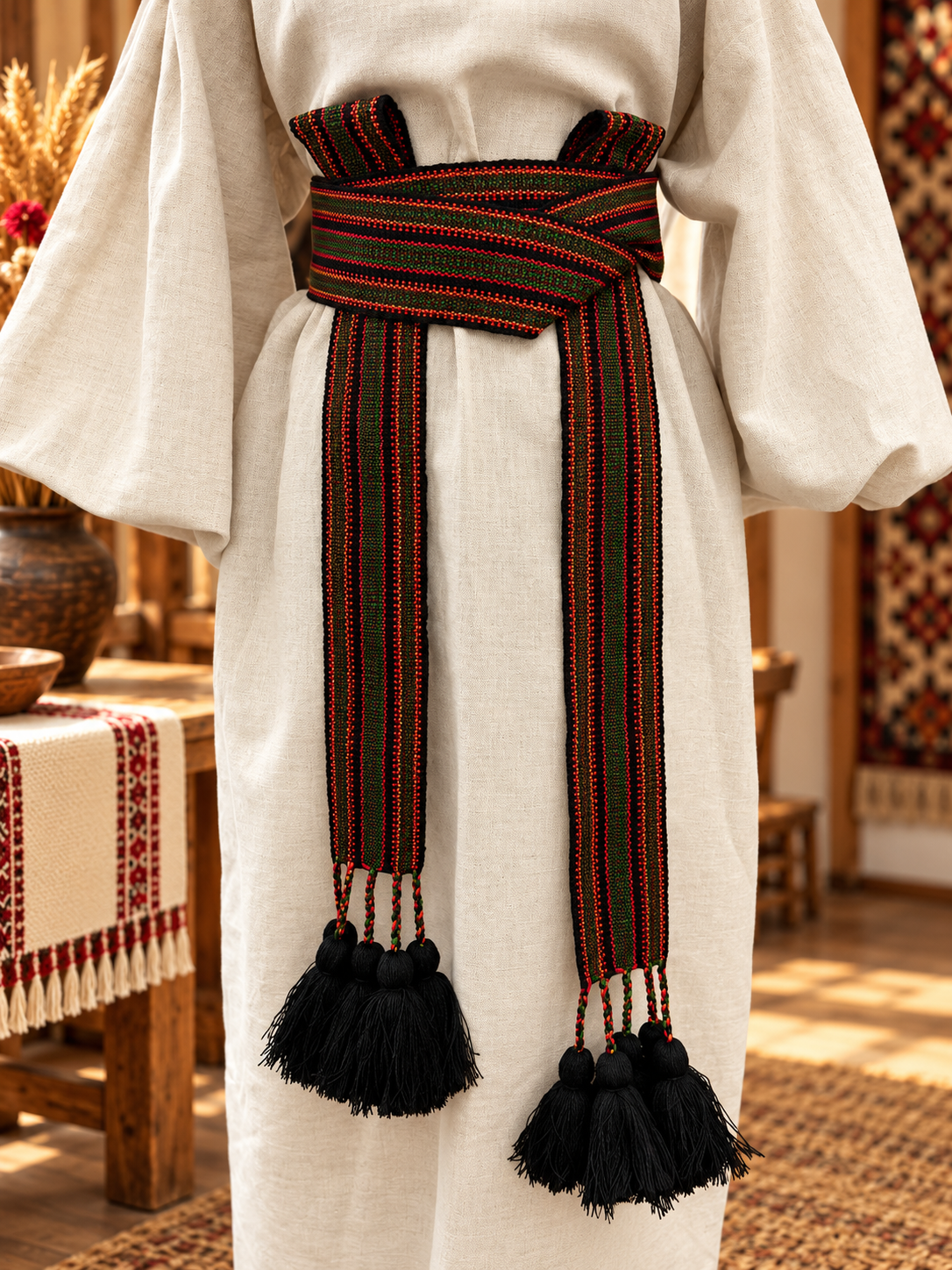 Traditional Women’s Ukrainian Kraika With Orange-Green dark Tassels