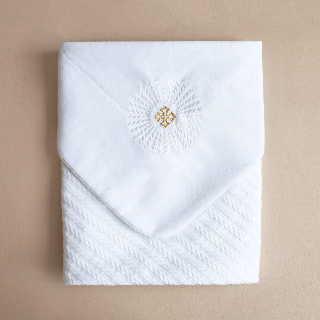 White Cotton Baptism Blanket  “Rays of Love” | Christening Kryzhmo