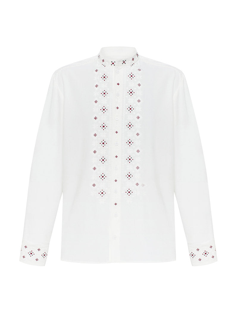 “Neboskhyl” White Embroidered Shirt for Men