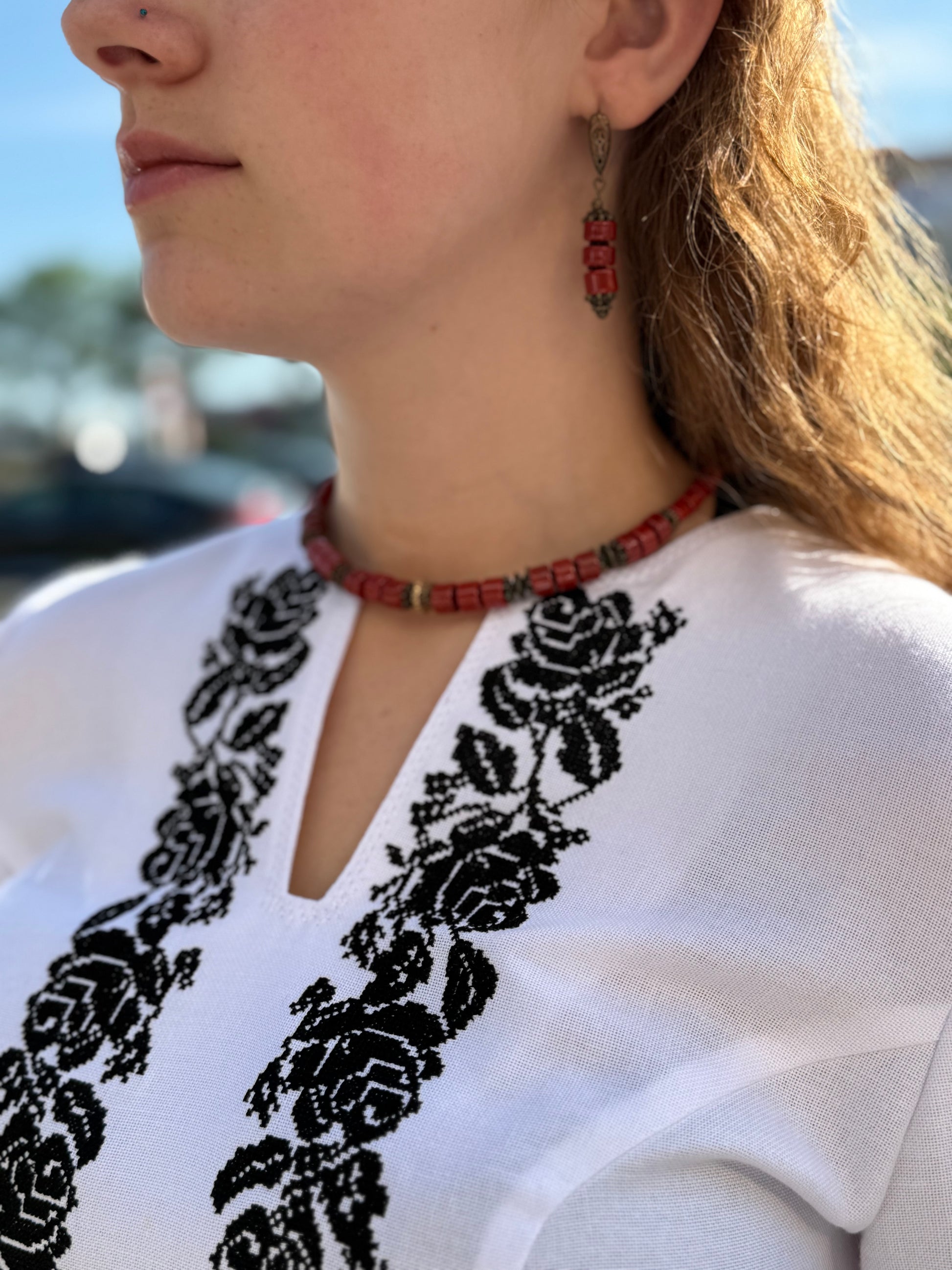 Pearl Embroidered Shirt (Women’s - Black, 3/4 Sleeve)